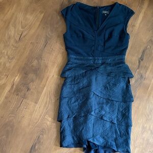 Adrianna Papell Navy Layered V-Neck Midi Dress